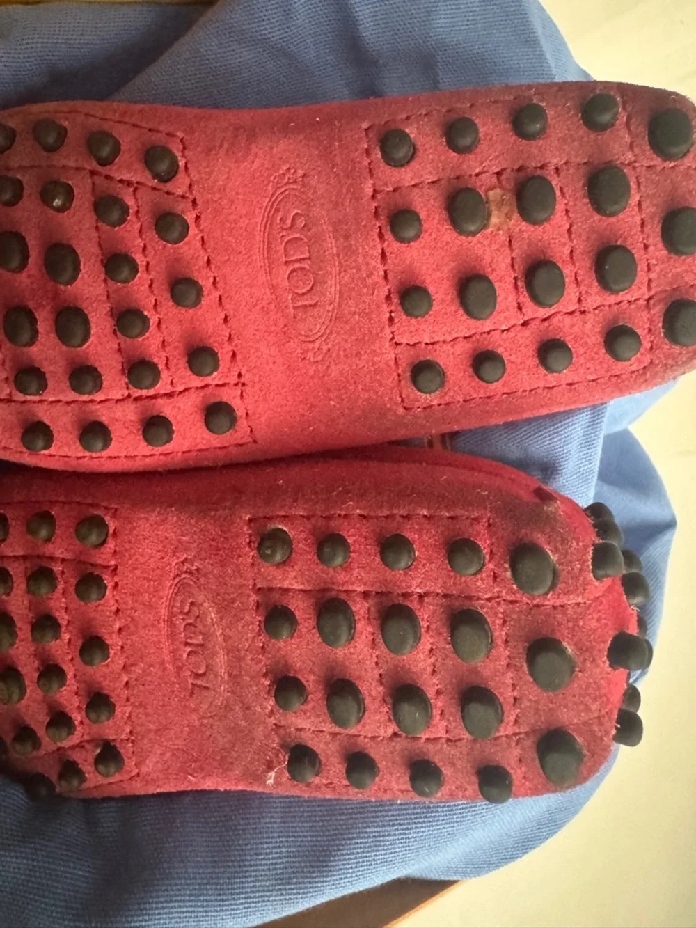 Tod's Kids Red Suede Moccasins
